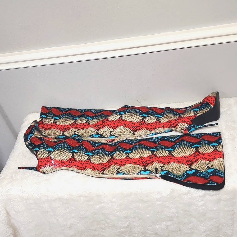 CAPE ROBBIN long peep toe high heel boots. (MULTICOLOUR) Size 6.5